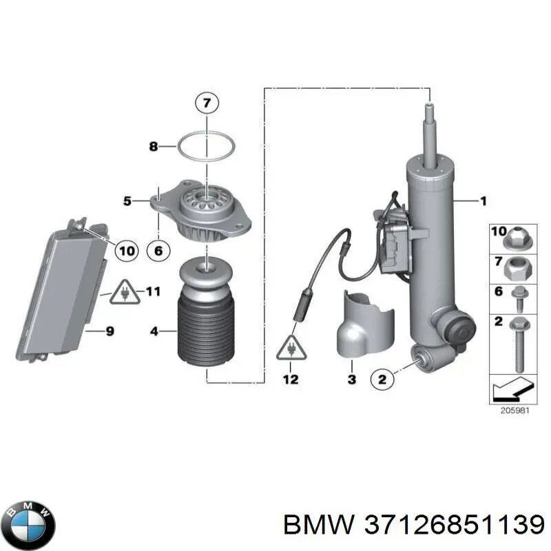 Амортизатор задній, лівий 37126851139 BMW