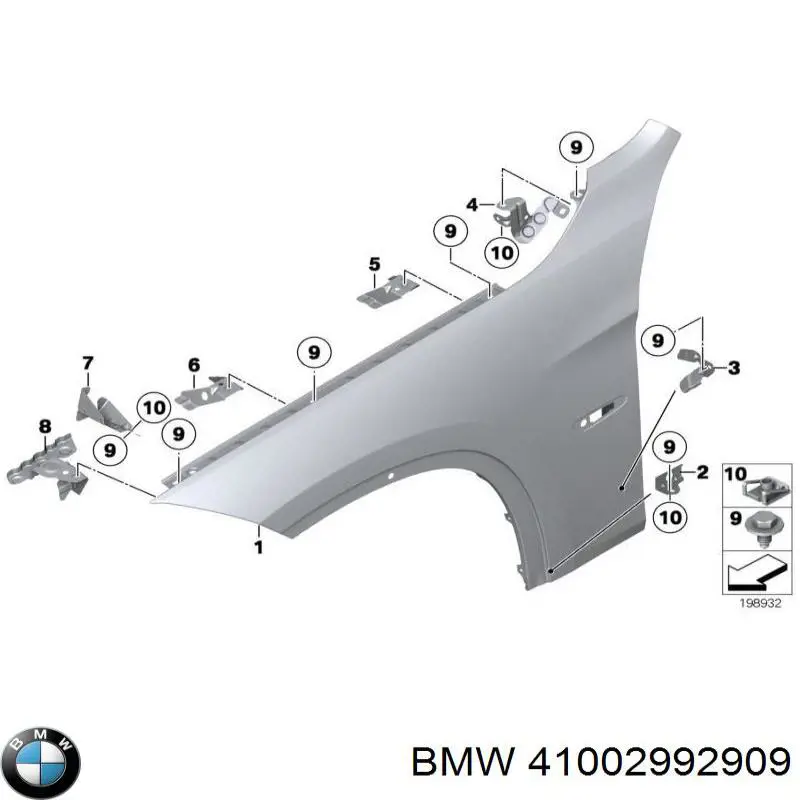 Кронштейн кріплення крила переднього лівого, передній BMW 41002992909 ціна, від 12.67 USD