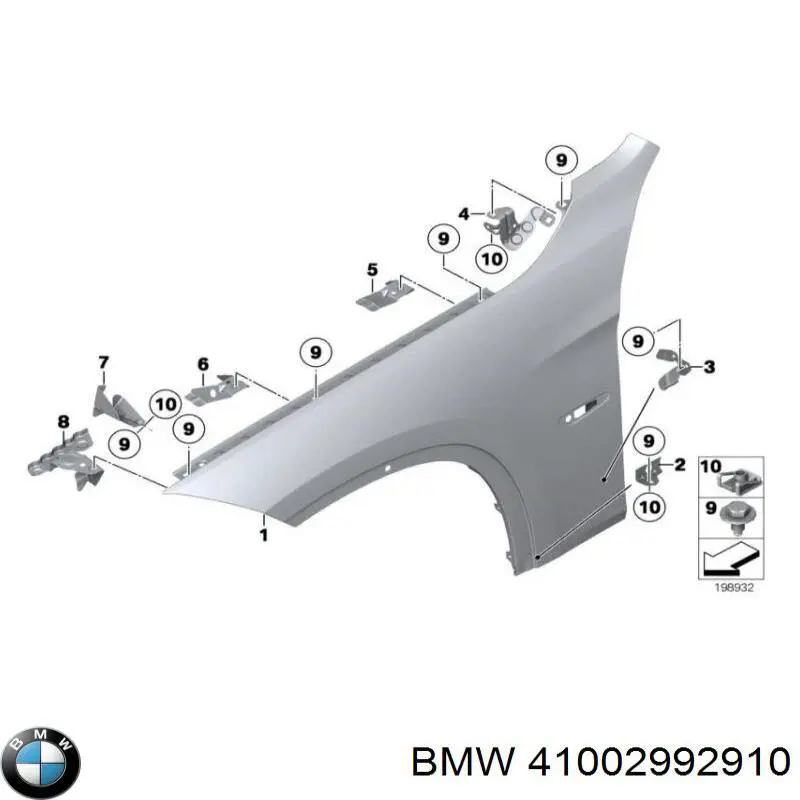 Кронштейн кріплення крила переднього правого, передній BMW 41002992910 ціна, від 31.67 USD