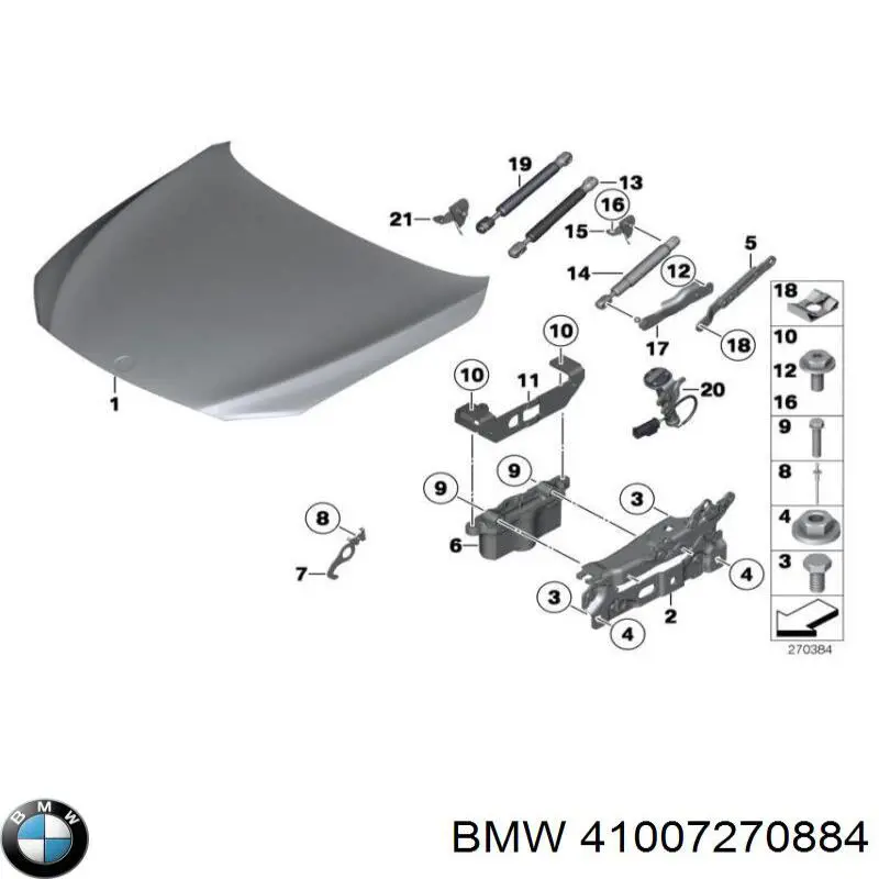 41007270884 BMW Завіса капота права