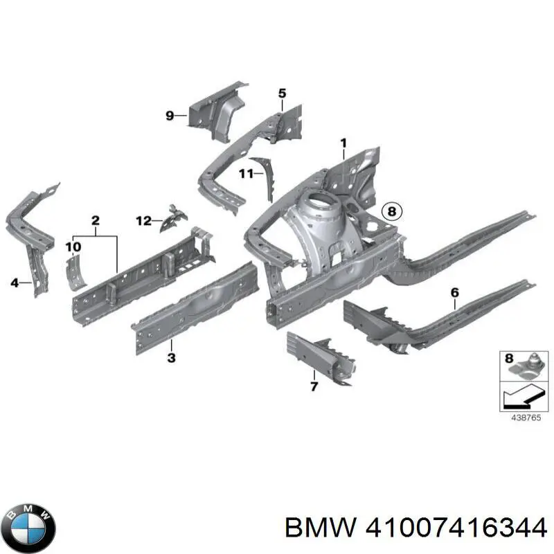 Лонжерон рами передній правий BMW 41007416344 ціна, від 227.14 USD