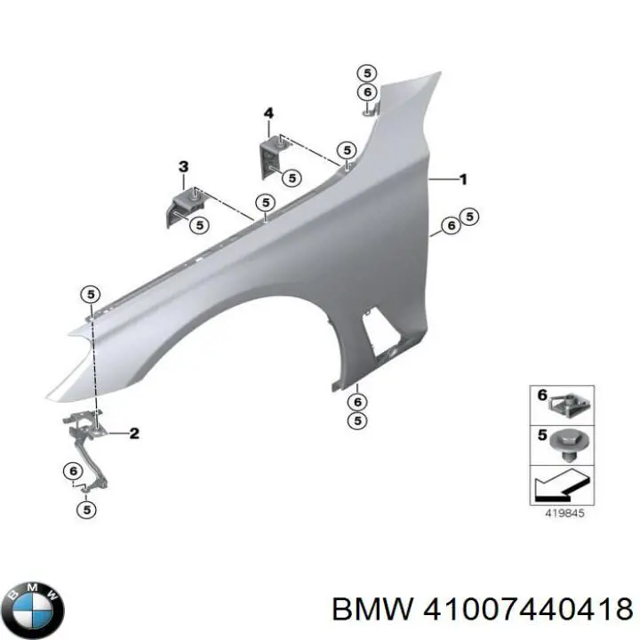 41007440418 BMW Кронштейн кріплення крила переднього лівого, задній