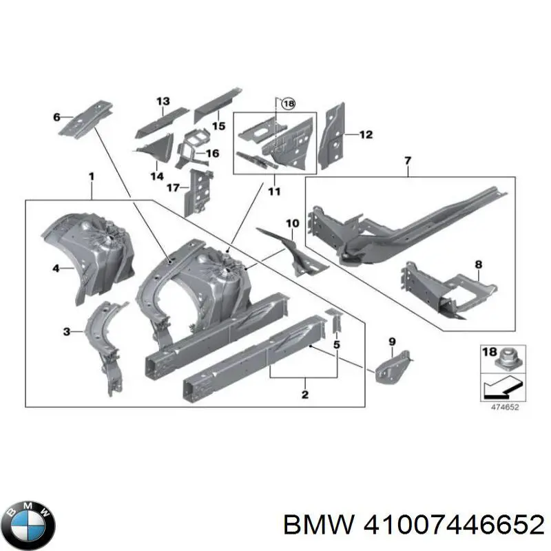 Лонжерон рами передній правий BMW 41007446652 ціна, від 627.10 USD