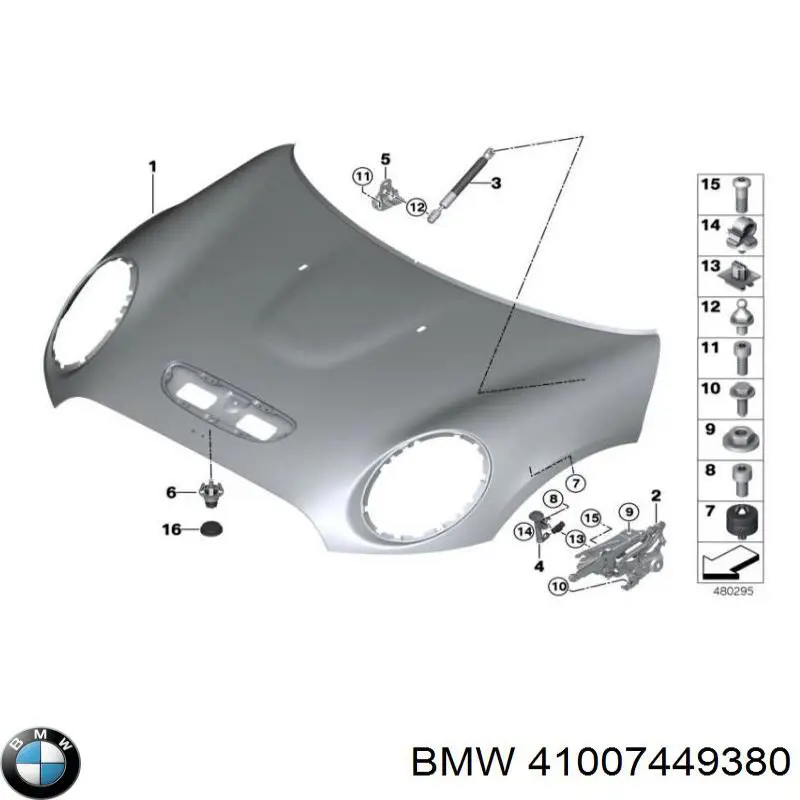 Завіс капота, правий BMW 41007449380 ціна, від 100.29 USD
