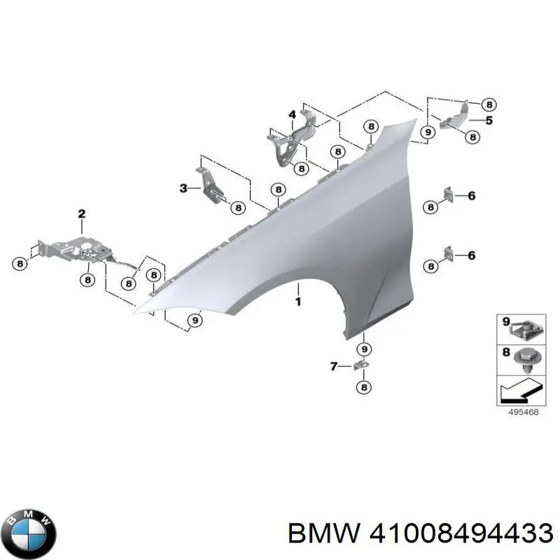 41008494433 BMW Кронштейн кріплення крила переднього лівого, задній