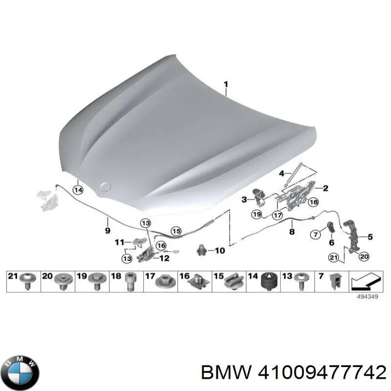 41009477742 BMW Завіс капота, правий