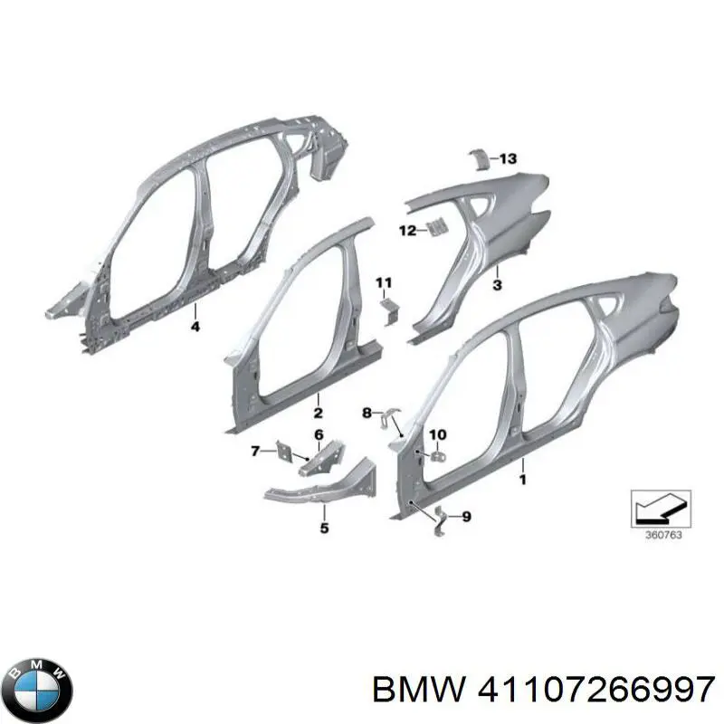 Лонжерон рами передній лівий BMW 41107266997 ціна, від 126.69 USD