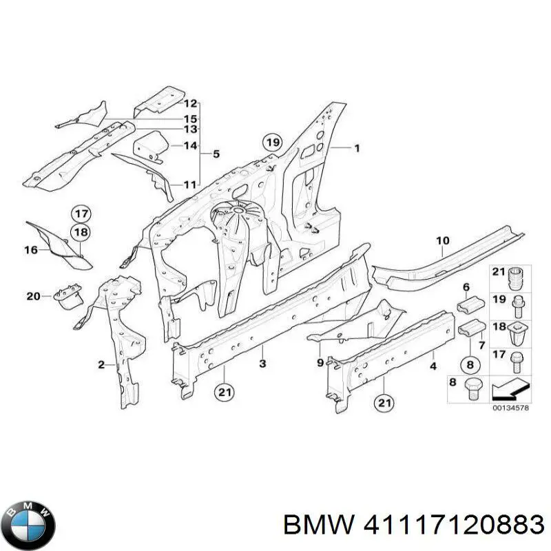 Лонжерон рами передній лівий BMW 41117120883 ціна, від 119.07 USD