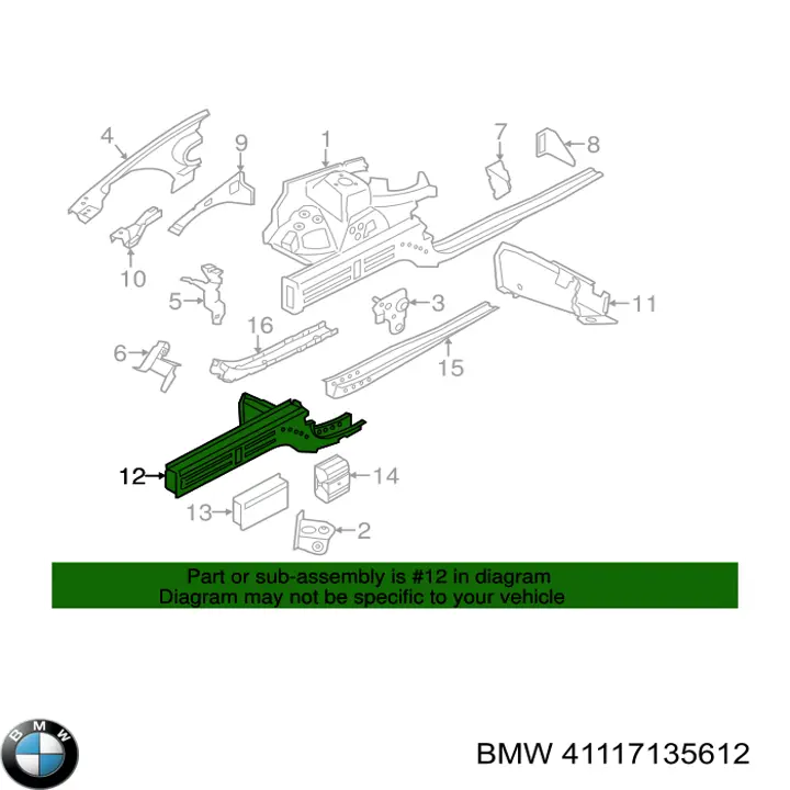 Лонжерон рами передній правий 41117135612 BMW