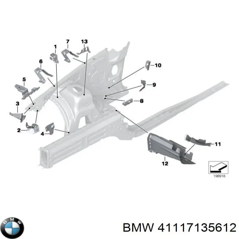 Лонжерон рами передній правий BMW 41117135612 ціна, від 165.75 USD