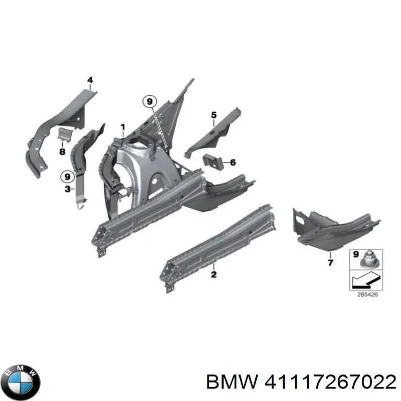 Лонжерон рами передній правий BMW 41117267022 ціна, від 585.30 USD