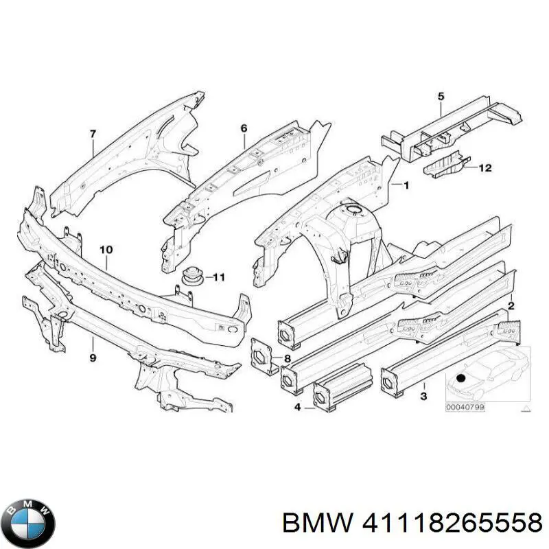 Купити 41118265558 BMW Лонжерон рами передній правий