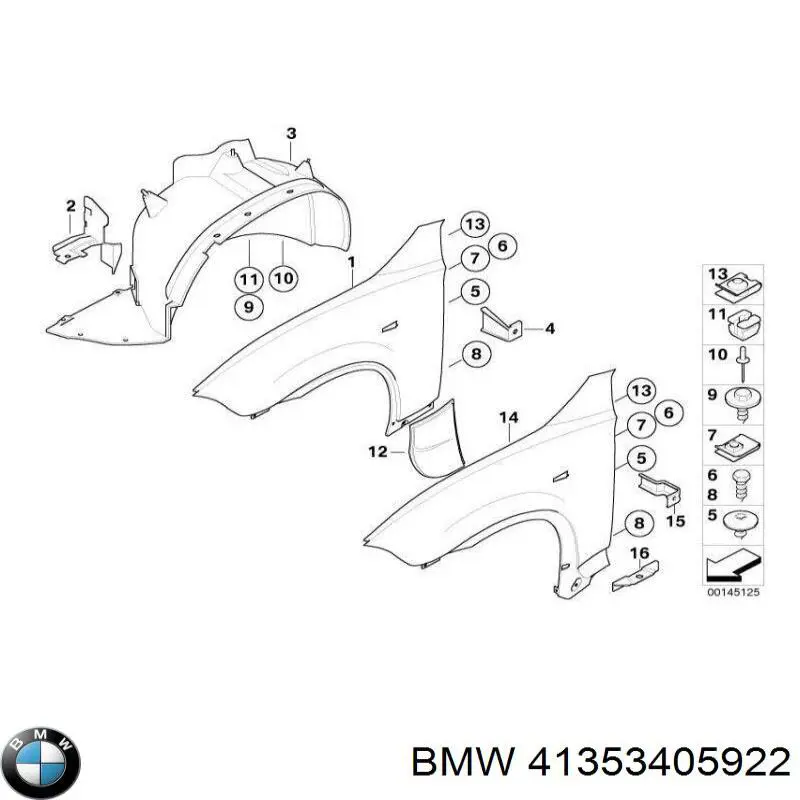 Крило переднє праве BMW 41353405922 ціна, від 161.65 USD