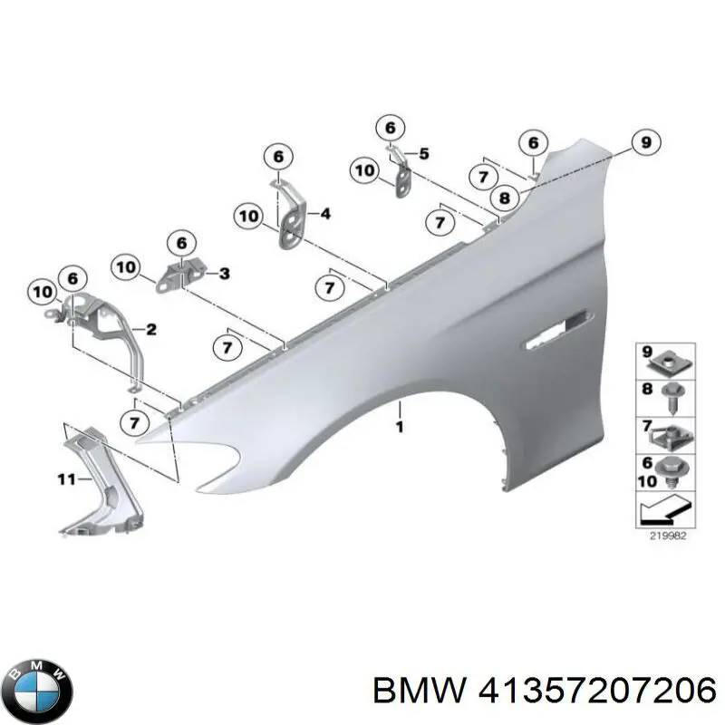 Кронштейн кріплення крила переднього правого, задній BMW 41357207206 ціна, від 6.33 USD