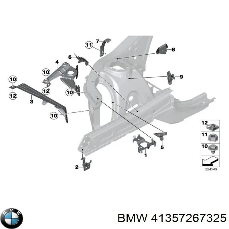 Кронштейн кріплення крила переднього лівого, передній BMW 41357267325 ціна, від 19.97 USD