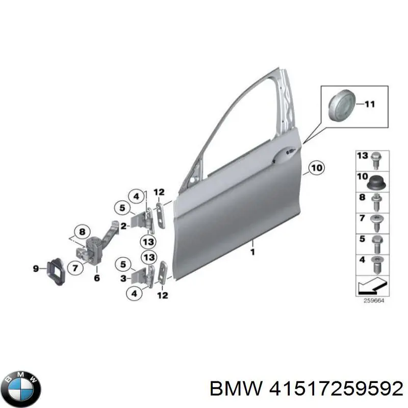 Петля передніх дверей, правої 41517259592 BMW