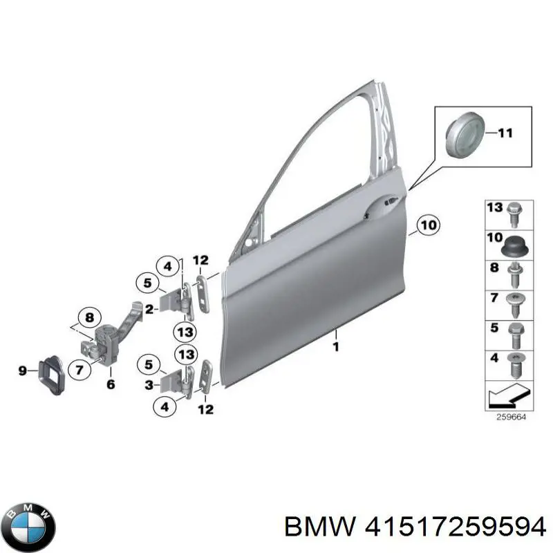 Дверний шарнір правий передній на BMW 5 (F10)