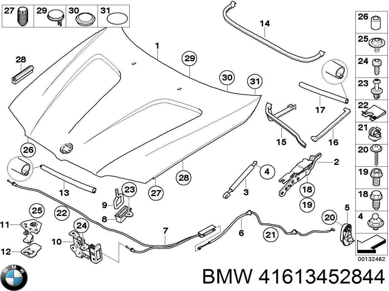 Завіс капота, правий BMW 41613452844 ціна, від 19.00 USD