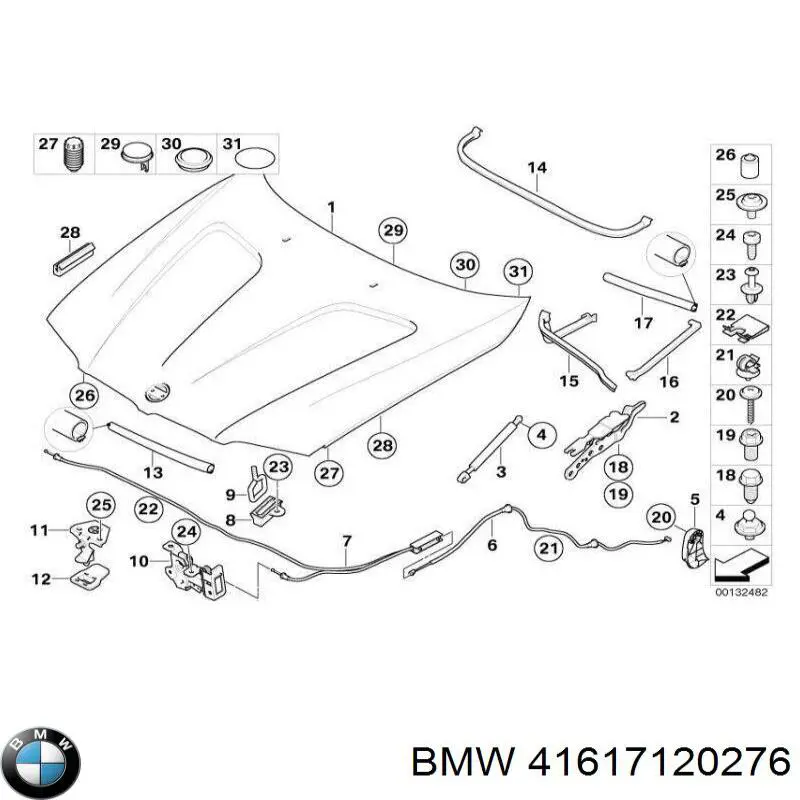  Петля капота, права BMW 5 