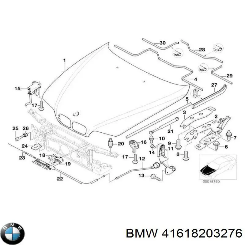 Петля капота, права на BMW 5 (E39)