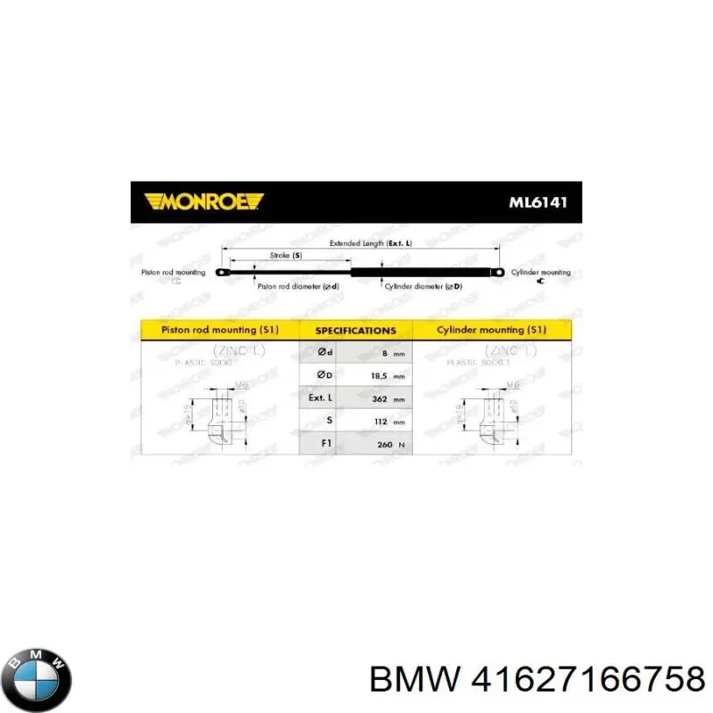 Амортизатор багажника 41627166758 BMW