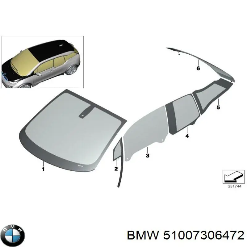 Скло заднє, 3/5-й двері (ляди) 51007306472 BMW