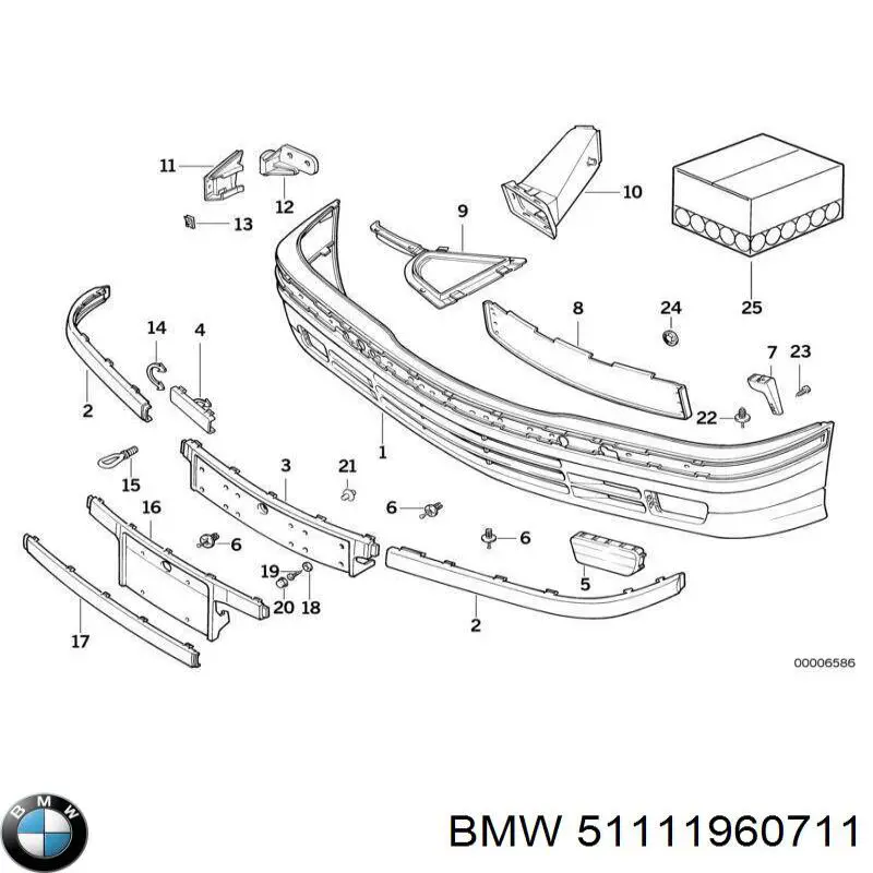 Накладка бампера переднього, ліва на BMW 3 (E36)
