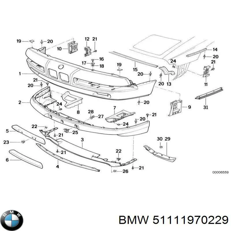 51111970229 BMW Молдинг бампера переднього, лівий