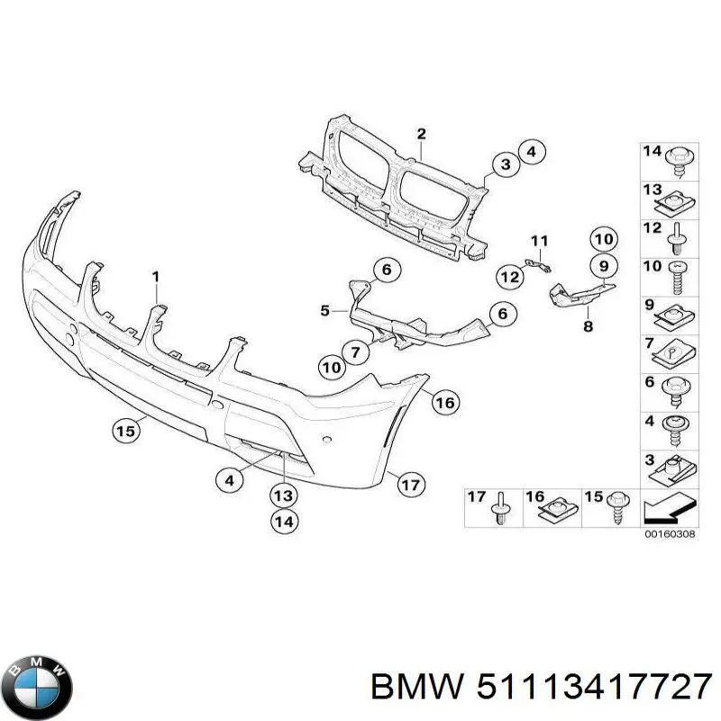 51113417727 BMW Лівий кронштейн переднього бампера