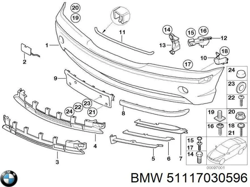 51117030596 BMW Решітка переднього бампера, центральна