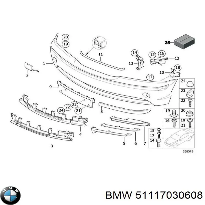 Молдинг переднього бампера, правий 51117030608 BMW