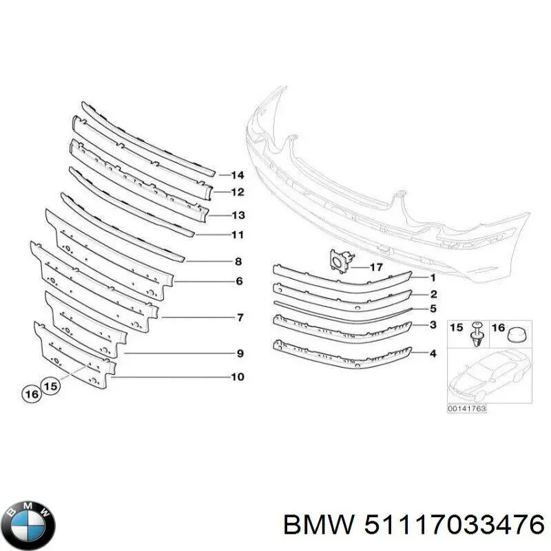 Молдинг переднього бампера, правий BMW 51117033476 ціна, від 17.84 USD