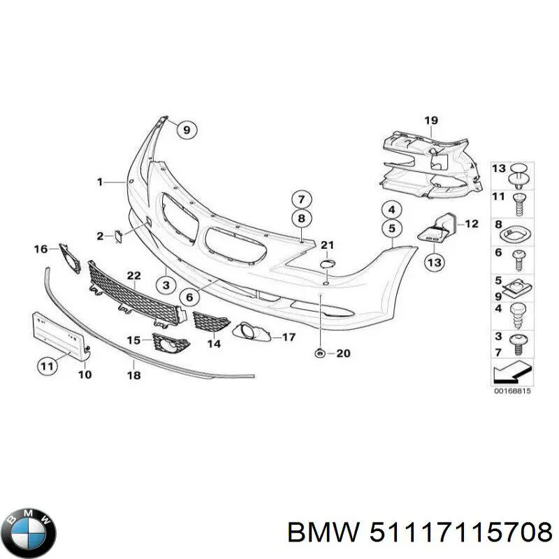 Накладка бампера переднього, права BMW 51117115708 ціна, від 41.10 USD