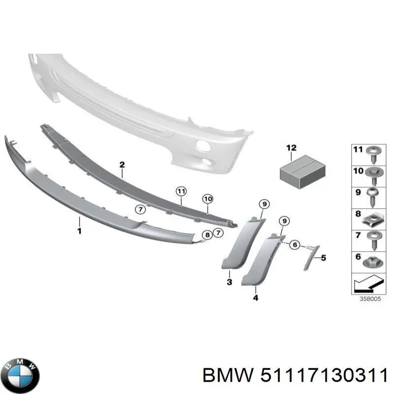 51117130311 BMW Спойлер переднього бампера, лівий