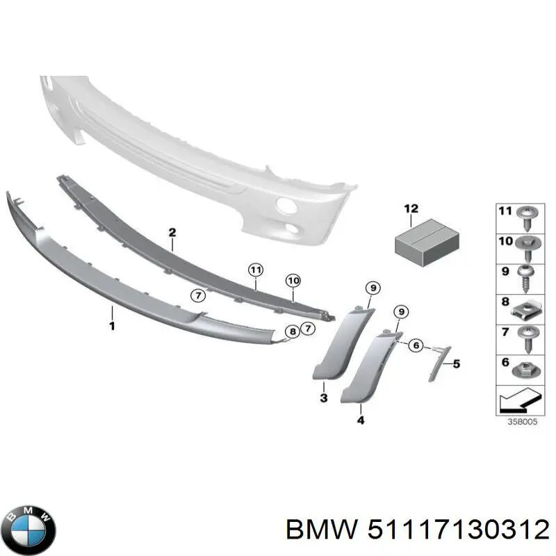 51117130312 BMW Спойлер переднього бампера, правий