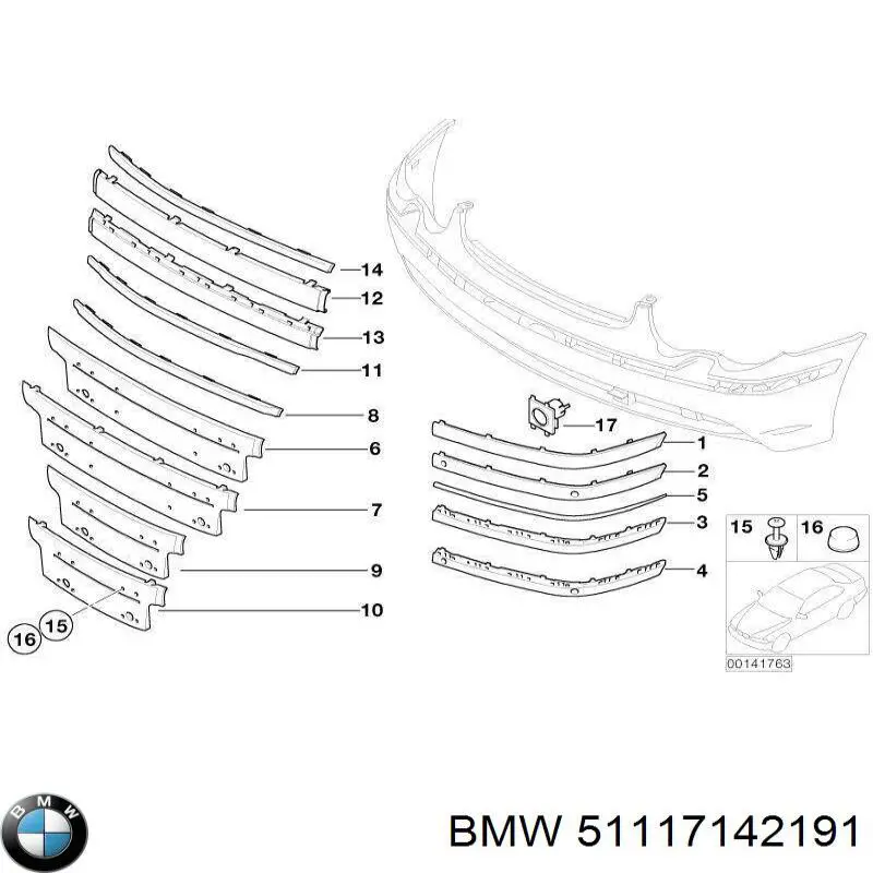 51117142191 BMW Молдинг бампера переднього, лівий
