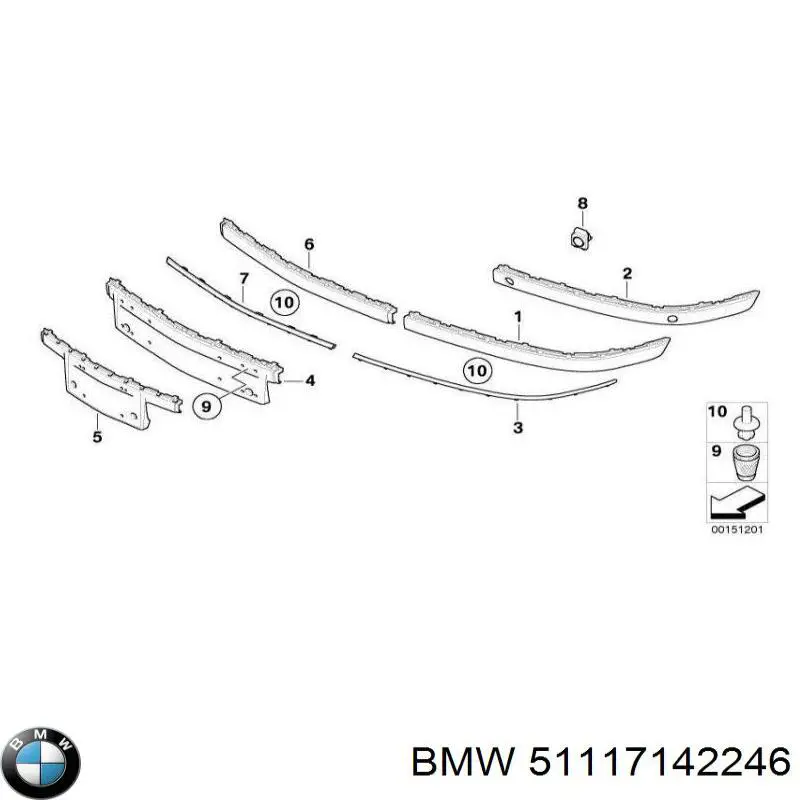 Купити 51117142246 BMW Молдинг переднього бампера, правий