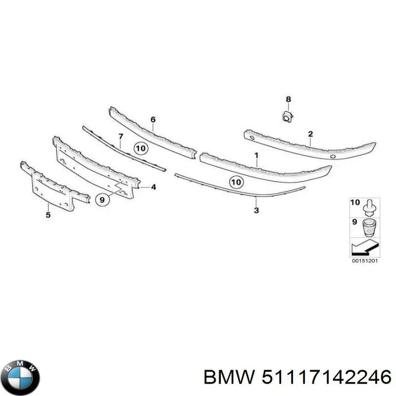 Молдинг переднього бампера, правий 51117142246 BMW