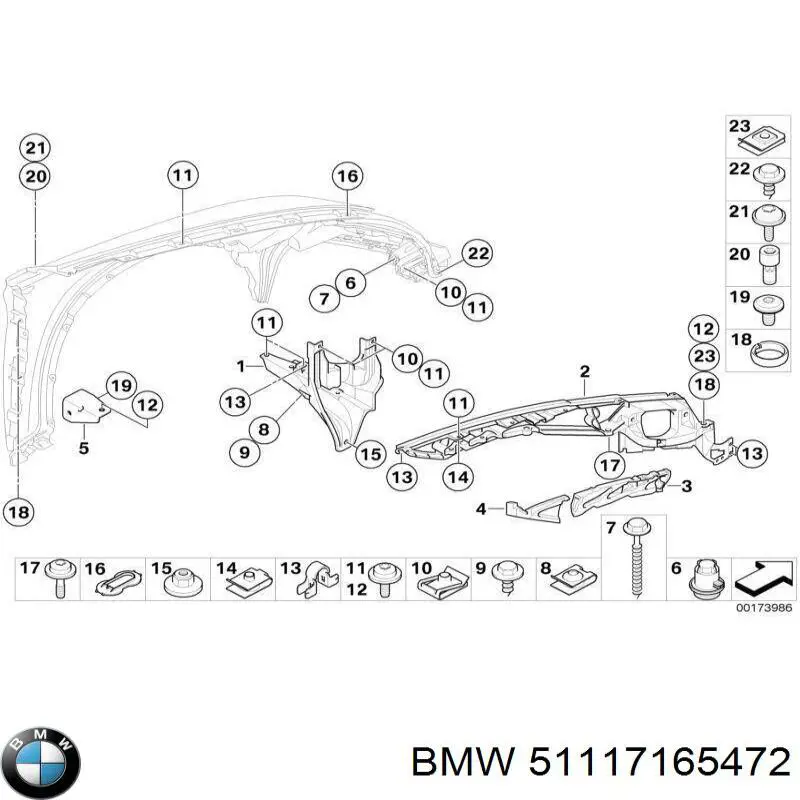 Кронштейн бампера переднього, правий 51117165472 BMW