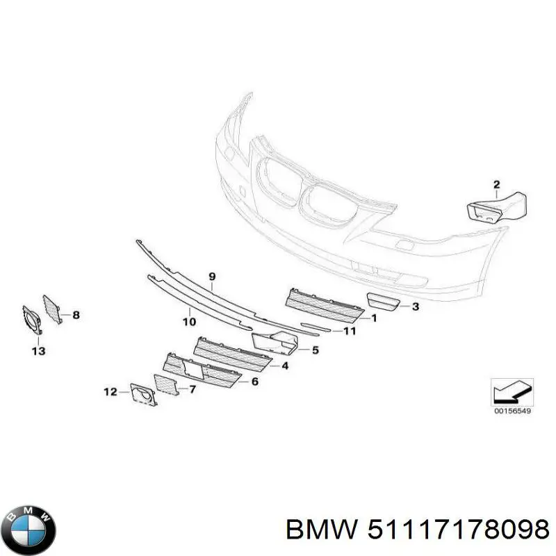 Решітка переднього бампера, права BMW 51117178098 ціна, від 7.45 USD