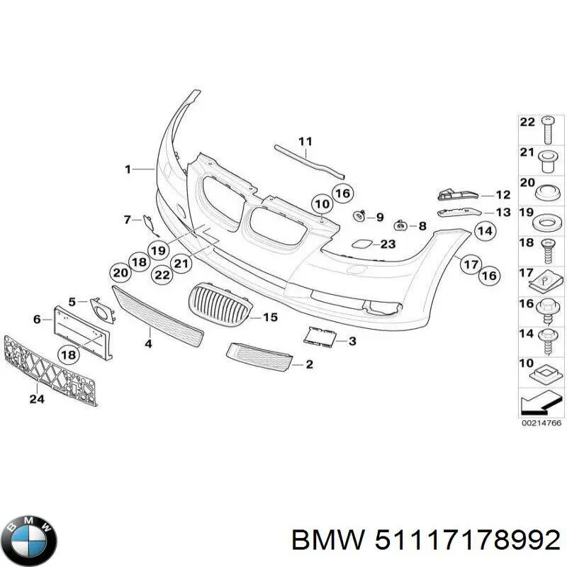 Решітка переднього бампера, права BMW 51117178992 ціна, від 54.86 USD