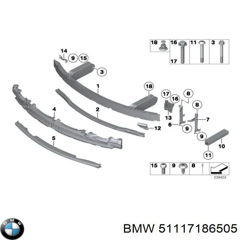 Решітка переднього бампера, ліва 51117186505 BMW