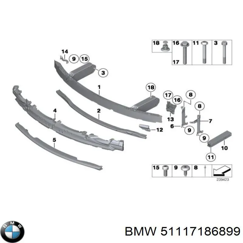 51117186899 BMW Балка бампера переднього