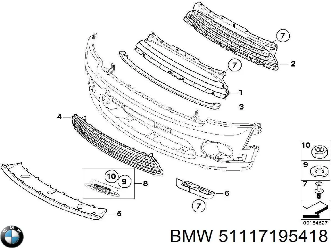 Накладка решітки радіатора нижня BMW 51117195418 ціна, від 65.86 USD