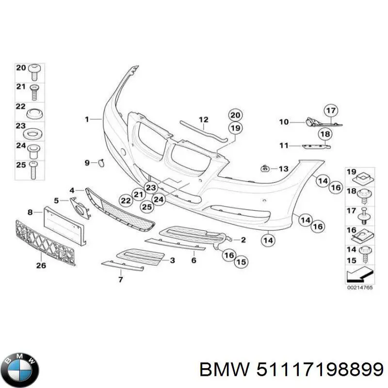 51117198899 BMW молдинг решітки переднього бампера, лівий