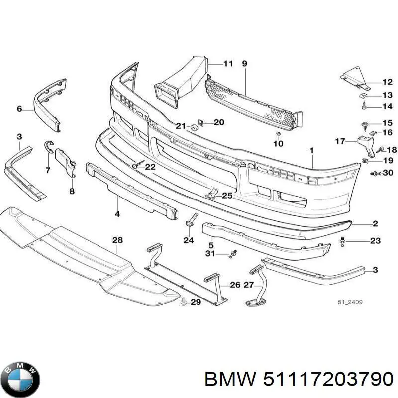 Купити 51117203790 BMW Решітка переднього бампера, права