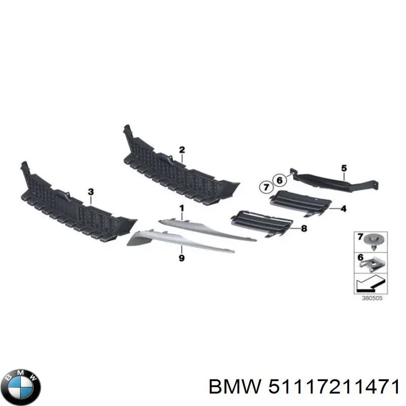 Решітка переднього бампера, центральна BMW 51117211471 ціна, від 89.12 USD