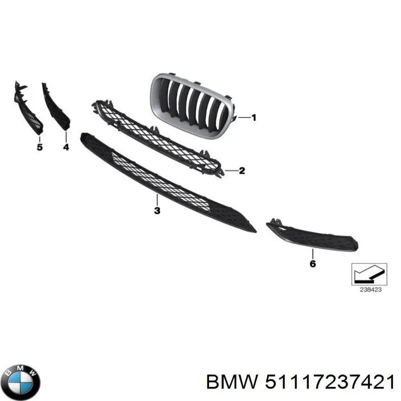 Решітка радіатора ліва BMW 51117237421 ціна, від 29.09 USD