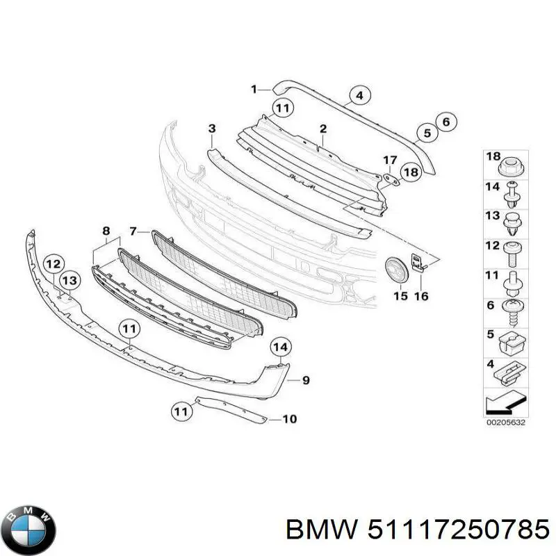 Решітка переднього бампера, центральна BMW 51117250785 ціна, від 42.89 USD