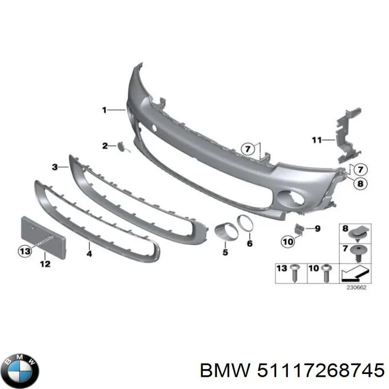 Заглушка бампера буксирувального гака, передня BMW 51117268745 ціна, від 13.42 USD